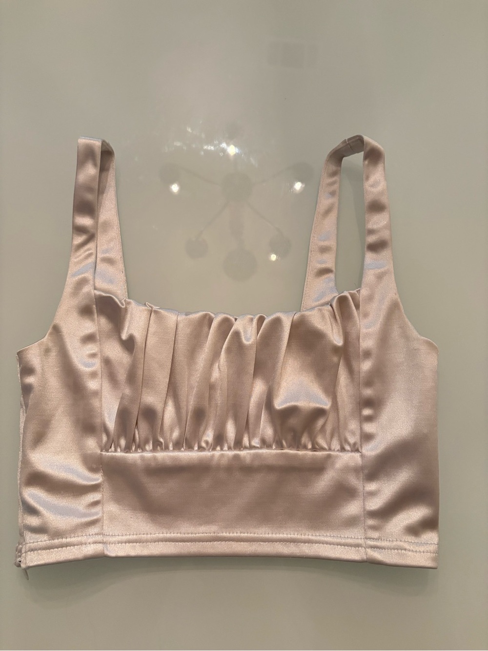 Adika Satin Ruched Crop Tank Top in Pearl